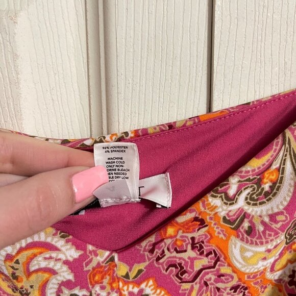 LOFT Women's Pink Orange Paisley Y2K Retro Beaded Strap Stretch Mini Dress 10P - Picture 6 of 7